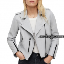 Women's Coastal Blue Biker Leather Jacket - Every Thing at 40% OFF