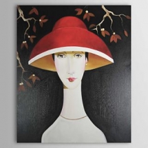A Lady in Red Hat Oil Painting Free Shipping - Modern Paintings