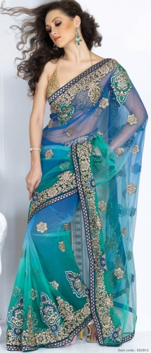 Blue Net Saree with Blouse - Beauty in Saree