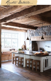 Great stone stove surround with wooden support beam - Kitchen Ideas
