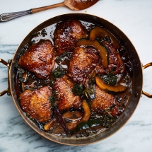 Braised Chicken Thighs with Squash and Mustard Greens - Cooking