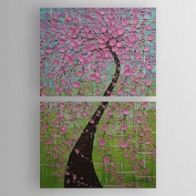 Floral Lucky Tree Oil Painting - Set of 2 - Free Shipping - Flower Paintings