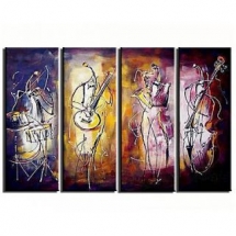 Hand-painted Band Play Music Abstract Oil Painting - Set of 4 - People Paintings