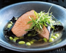 Nori-wrapped Salmon with Black Trumpet Mushrooms & Soy Beans in Miso Broth - Salmon Recipes