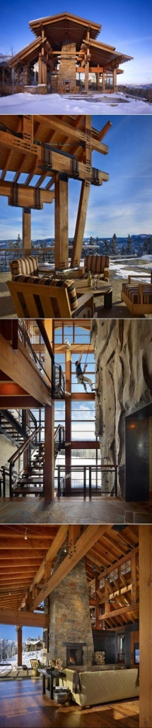 Post and beam mountain chalet with an indoor climbing wall - Great houses