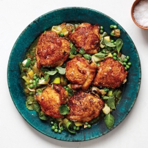 Roast Chicken Thighs with Peas and Mint Recipe - Cooking