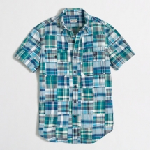 Short sleeve patchwork plaid shirt - Clothes