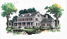 Three story traditional country stone farmhouse with front porch [house plan] - Country Farmhouse