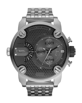 Black Chronograph Watch With Silver Bracelet