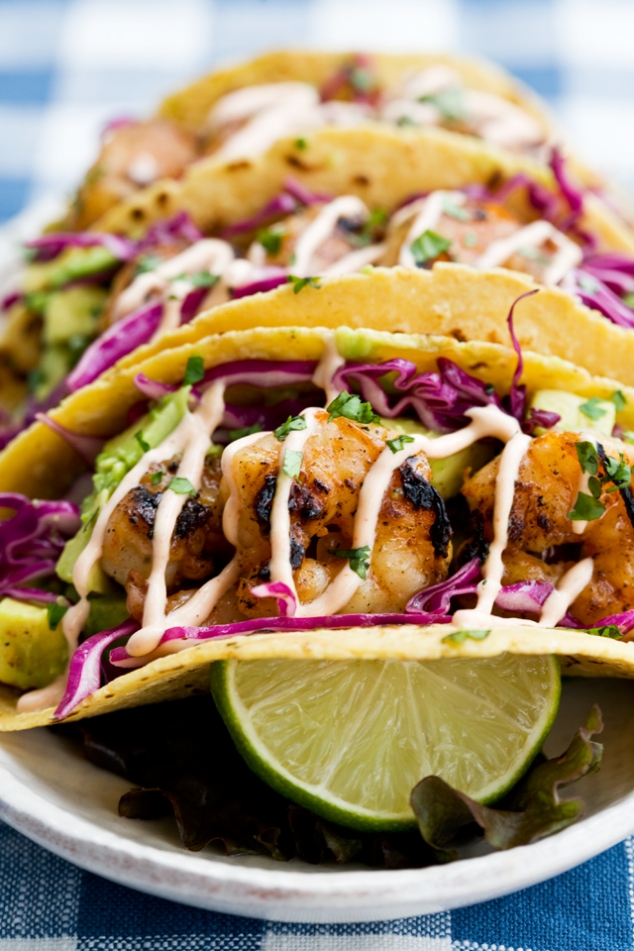 Honey Lime Tequila Shrimp Tacos with Avocado, Purple Slaw & Chipotle Crema - Image 2