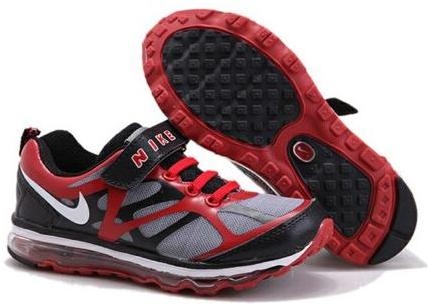 Kids Nike Air Max Strap Grey Red Black Shoes
