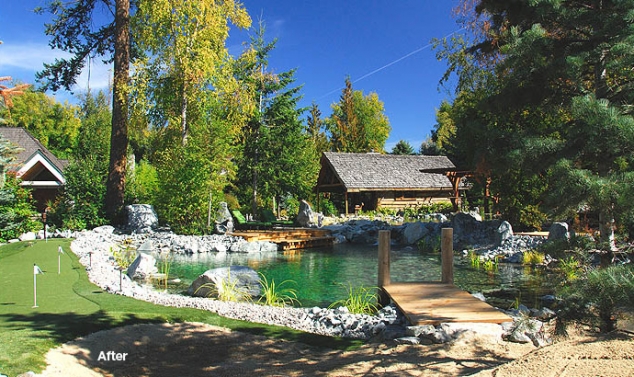 Natural Swimming Pond with Dock - summer