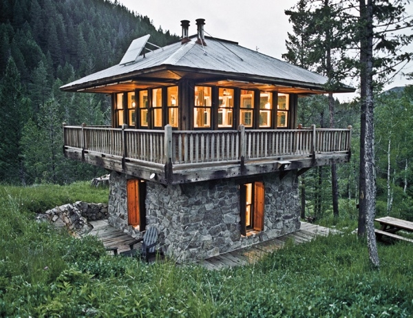 Stone Two Story Lookout Small Cabin