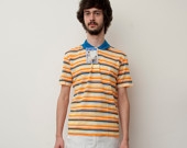 Dead stock vintage striped polo shirt yellow white orange blue