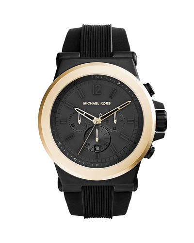Michael Kors Oversized Dylan Silicone Golden Chronograph Watch, Black