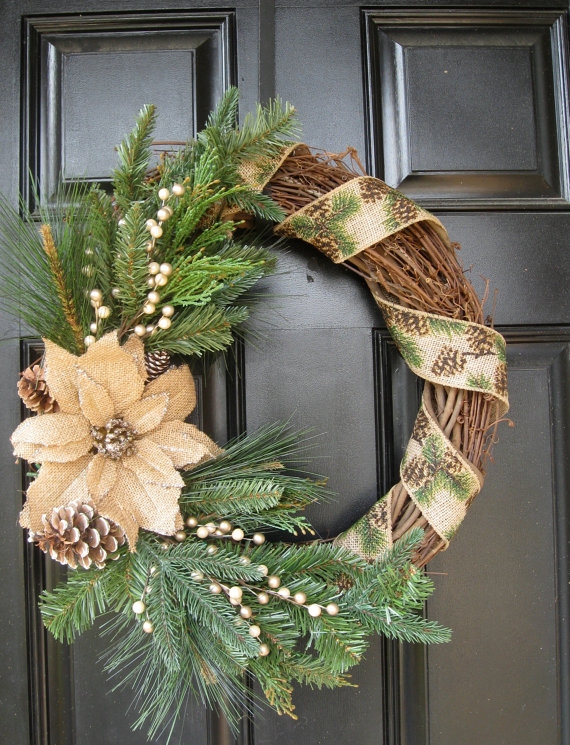 Rustic Evergreen and Burlap Christmas Wreath