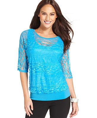 Style&co. Short-Sleeve lace banded layered top