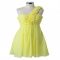 Yellow One Shoulder 3D Rose Bustier Dress - Rehearsal Dinner Dress