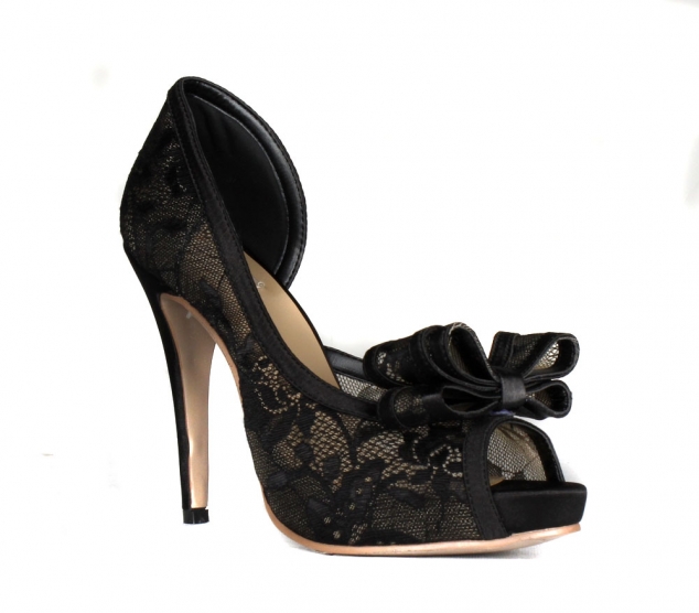 Beautiful Blak Lace Bowknot Peep Toe Women Pumps - FaveThing.com