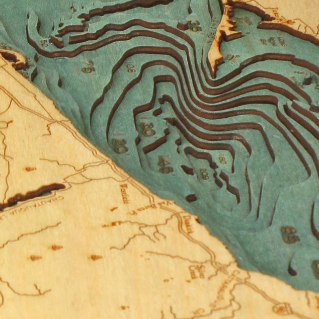 Laser-cut Bathymetric Chart of Lake Erie in Baltic Birch Wood - Image 3